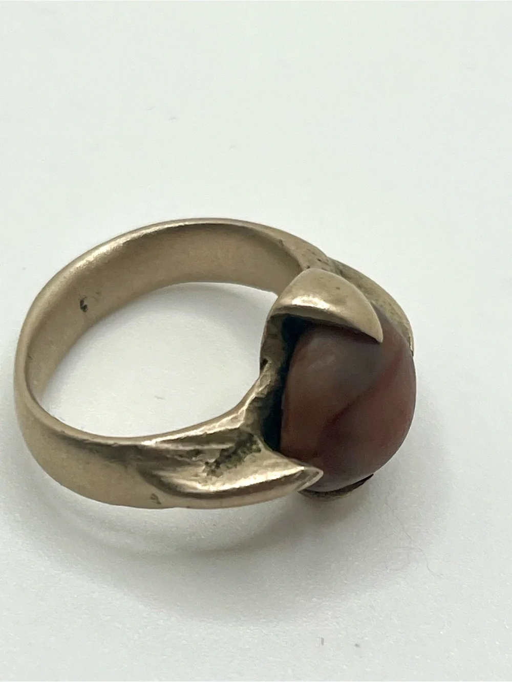 Vintage Tuareg style carnelian ring Saharan tribal silver tone artisan size 8.5